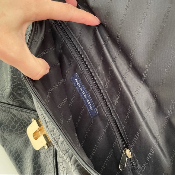 French Connection Crocodile Print Clutch Chain Wristlet Black with Gold Hardware - Picture 6 of 9